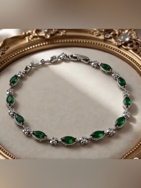 New .925 Stone Link Bracelet, Stamped